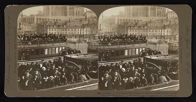 Passengers aboard a tender at Queenstown around 1903