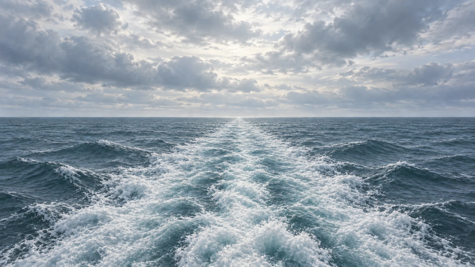 Illustrated view looking back over a liner’s wake toward Ireland; an imagined departure, not a historical photograph